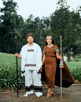 Cultural Oromo Couples' Outfit With Accessories Brown Oromo Dress