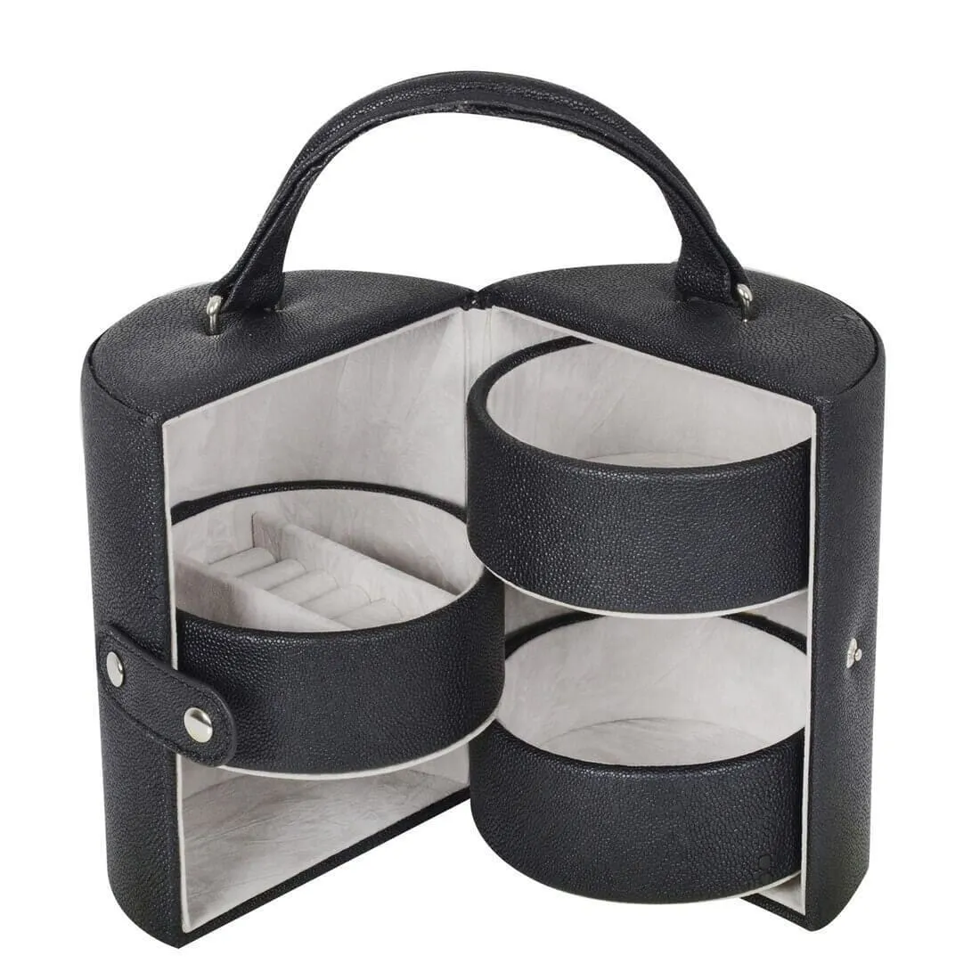 Cylinder Barrel Shaped Jewellery Box With Three Tiers