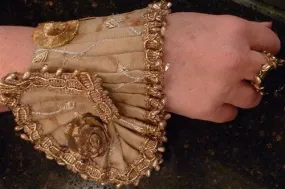 Dimitri Dassios Pleated Embroidered Gold Cuffs with Pearls