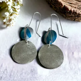 Double Sterling silver and blue anodized aluminium earrings.