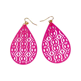 Earrings - Pink carved tear drops