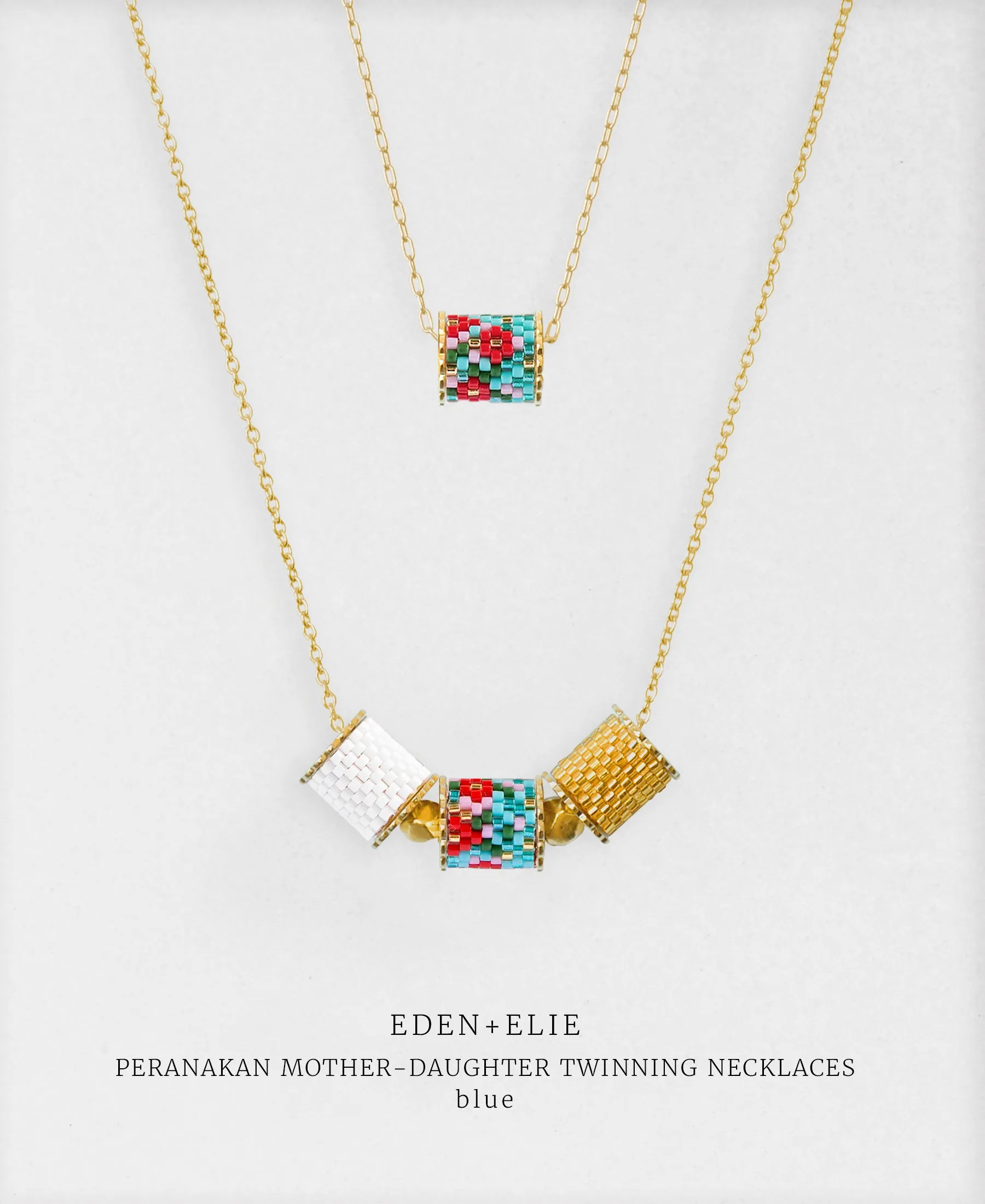 EDEN   ELIE Mother-Daughter twinning necklaces set - peranakan blue