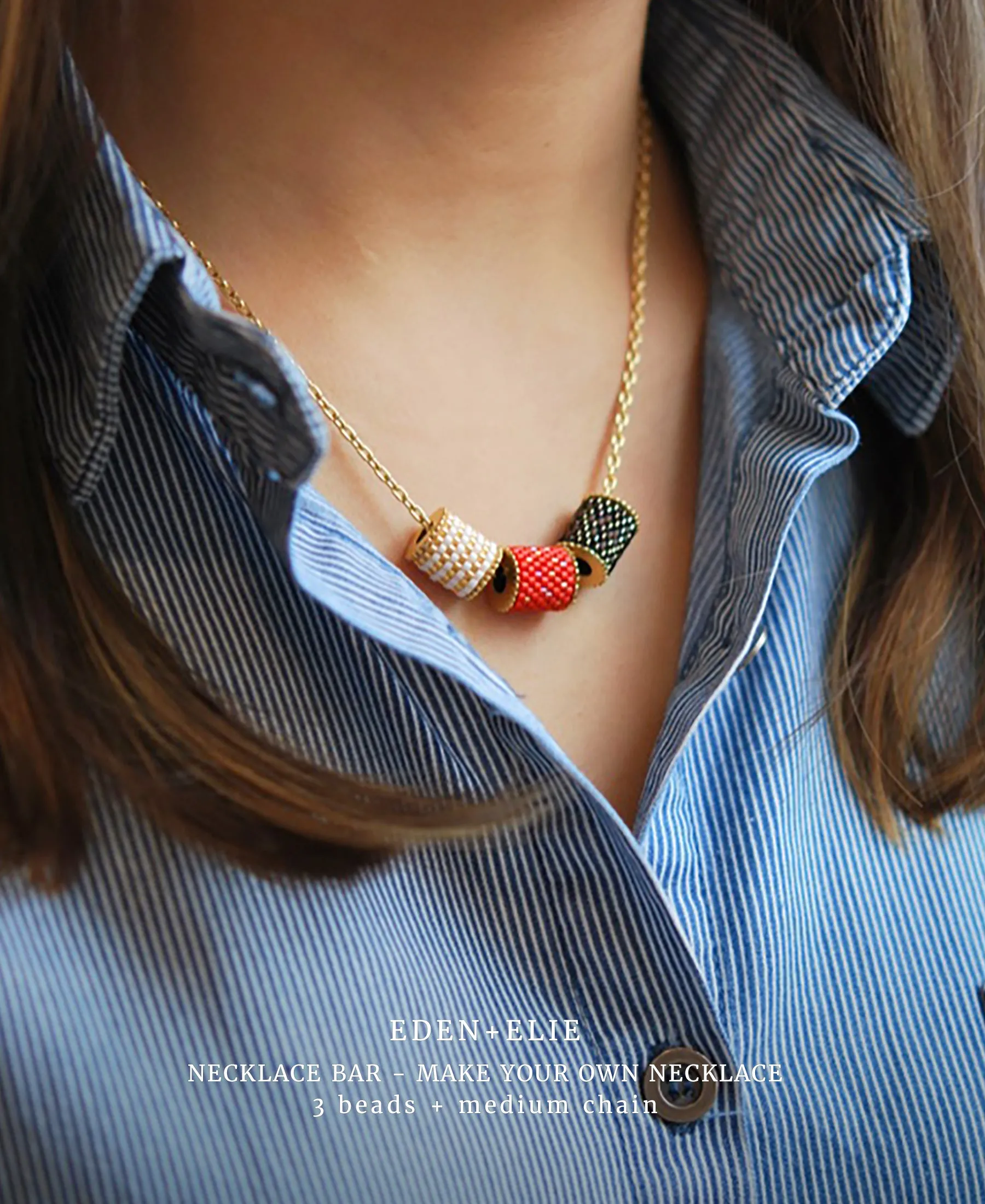 EDEN   ELIE Necklace Bar single bead   optional chain - blossom gold striped