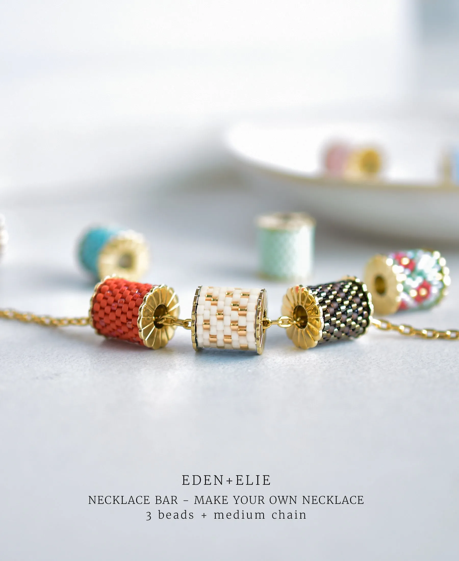 EDEN   ELIE Necklace Bar single bead   optional chain - blossom gold striped