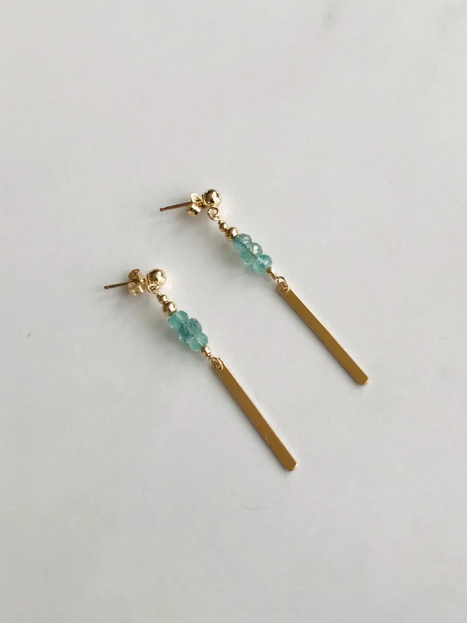 Emerald & Gold Bar Earrings