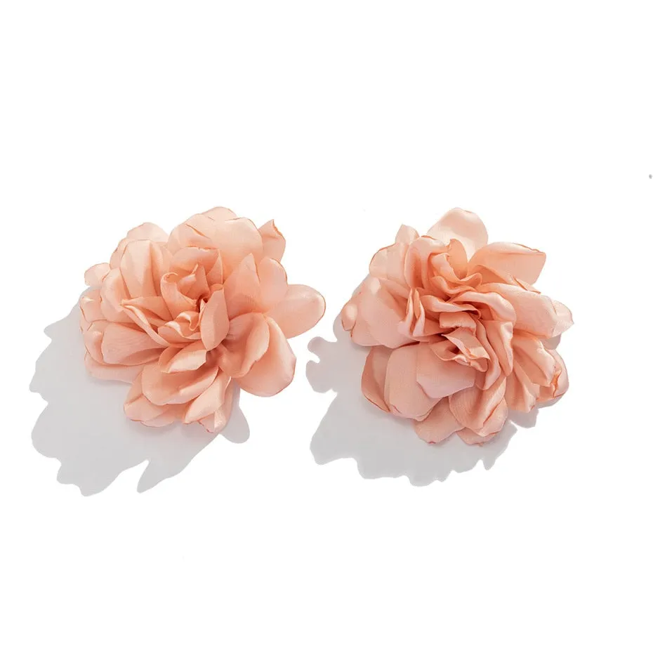 Exaggerated Fabric Flower Stud Earrings