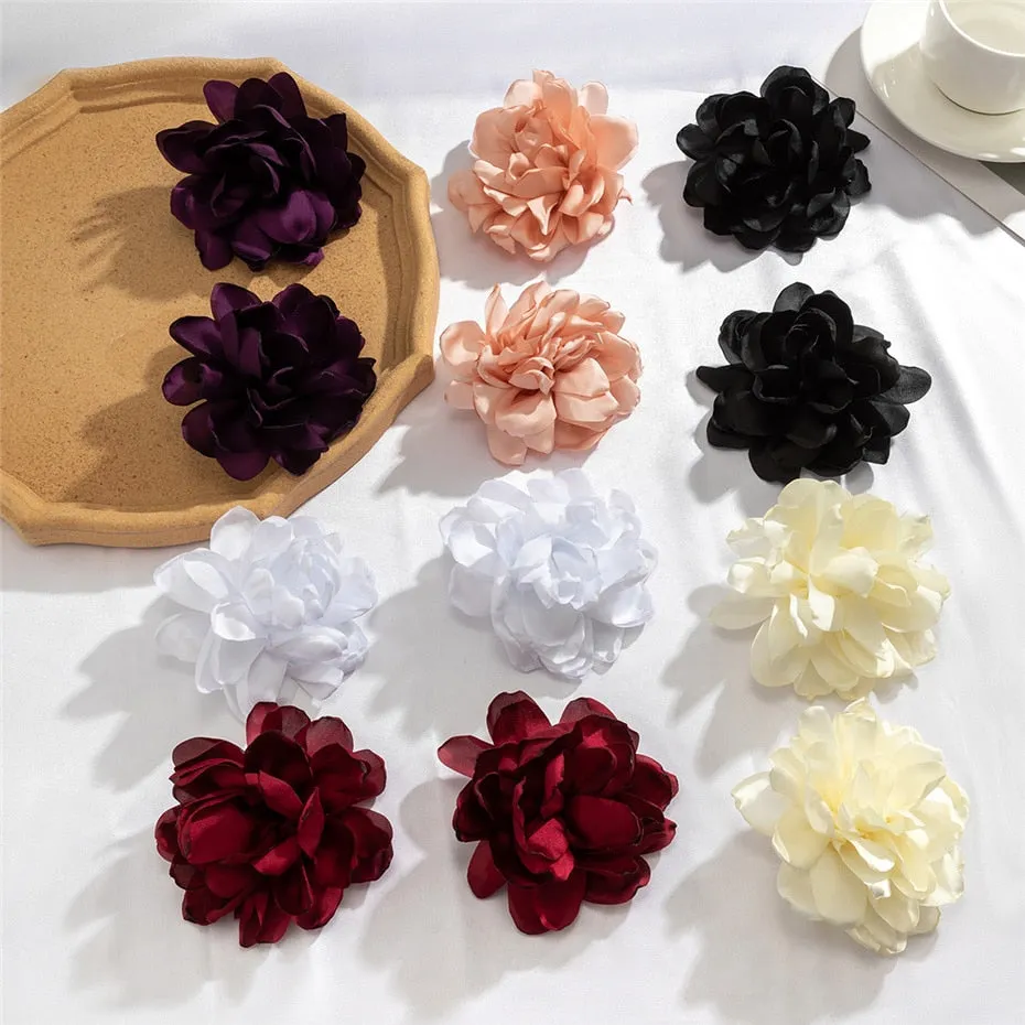 Exaggerated Fabric Flower Stud Earrings