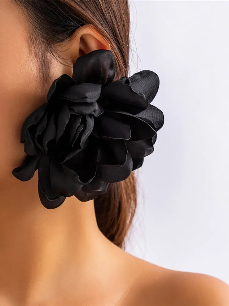 Exaggerated Fabric Flower Stud Earrings