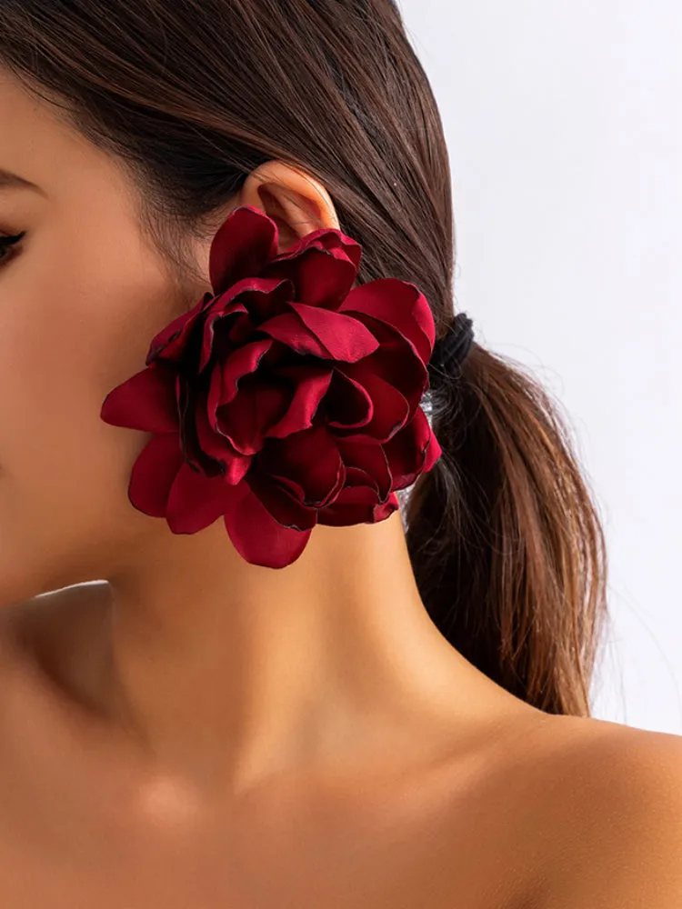 Exaggerated Fabric Flower Stud Earrings