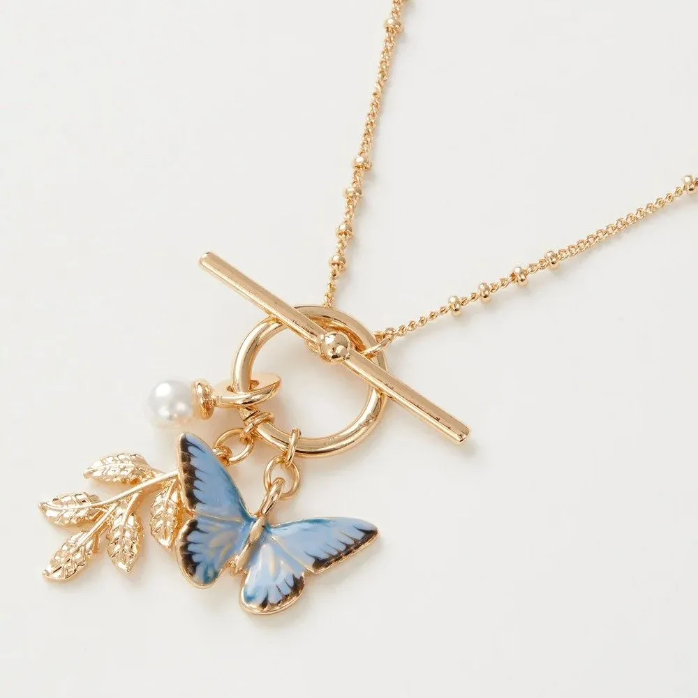 Fable England 41cm Gold Plated Butterfly Toggle Necklace