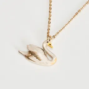 Fable England Enamel Swan Short Necklace