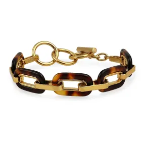 Fashion Brown Golden Acrylic Leopard Tortoise Shell Chain Link Bracelet