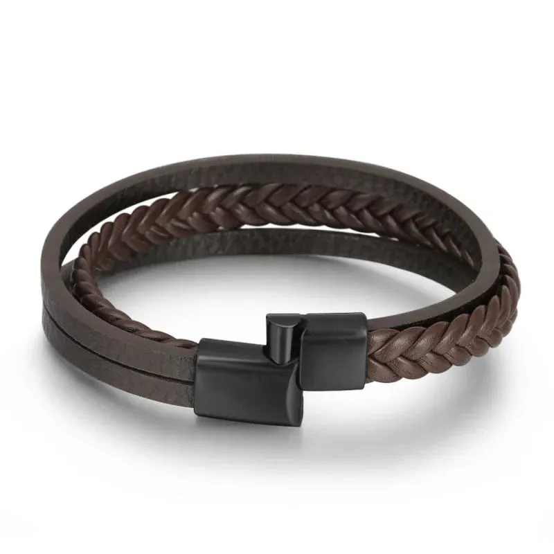 Fashion Genuine Leather Bracelets Men 4-Color Stainless Steel Multilayer Braided Rope Bracelet for Male Female Jewelry Gift 21CM