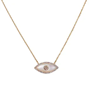 “Gemma” mother of pearl silver gold plated stone eye necklace