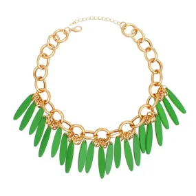 Gold Link Chain Green Drops Detail Statement Necklace - Fashion Jewelry to Shop Now!