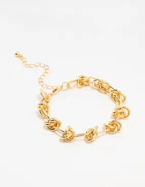 Gold Plated Brass Knotted Link Bracelet