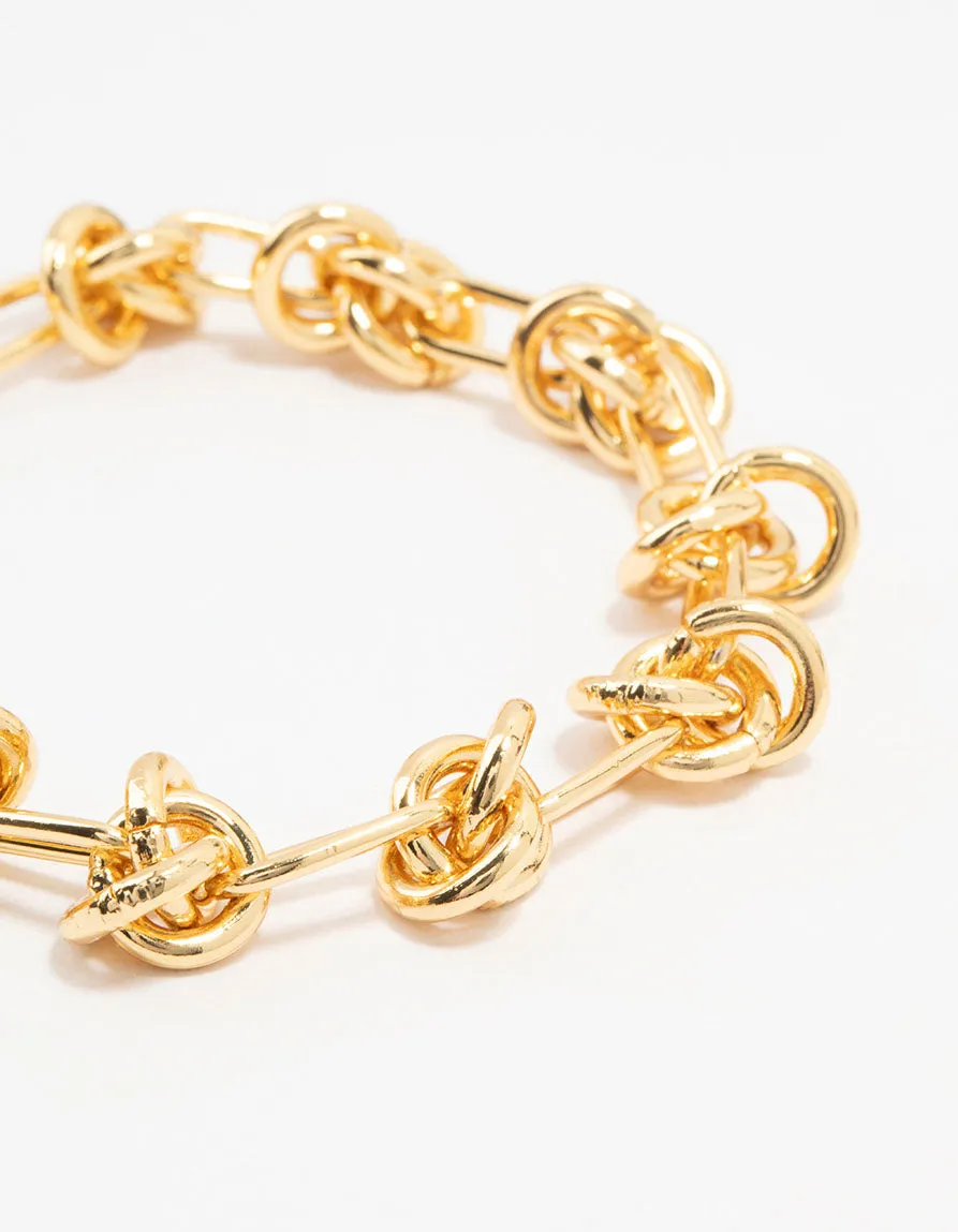 Gold Plated Brass Knotted Link Bracelet