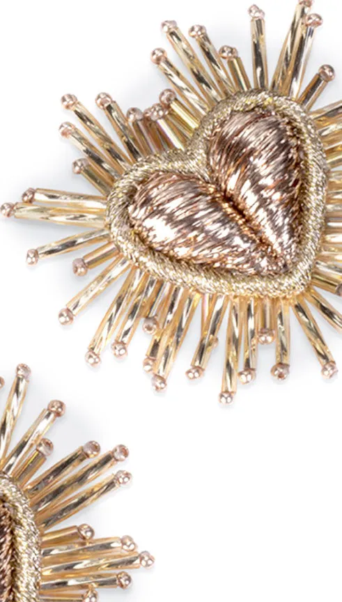 Gold Sparkle Fringe Heart Earrings | Olivia Dar