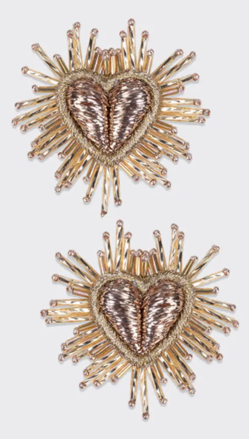 Gold Sparkle Fringe Heart Earrings | Olivia Dar