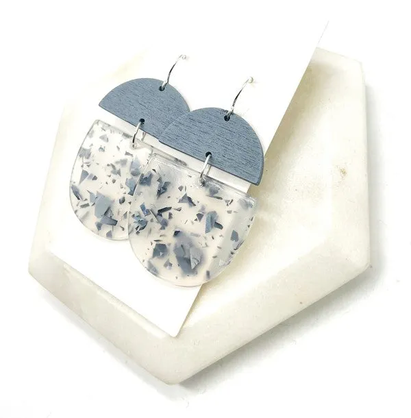 Grey Sparkle Sequin Wood Acrylic Deco Earrings