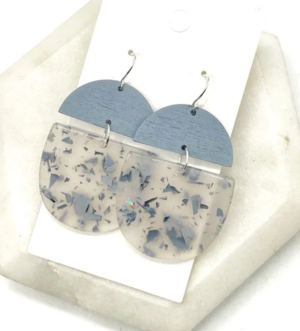 Grey Sparkle Sequin Wood Acrylic Deco Earrings