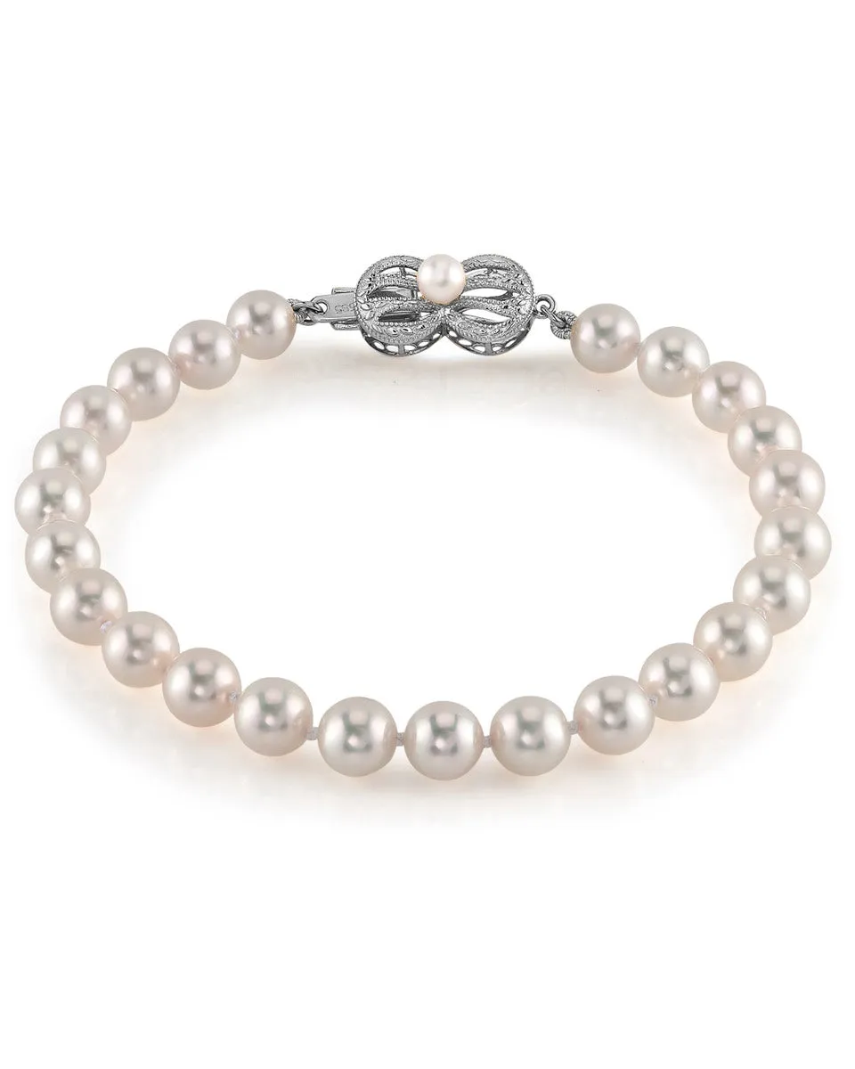 Hanadama Japanese White Akoya Pearl Bracelet, 6.0-6.5mm