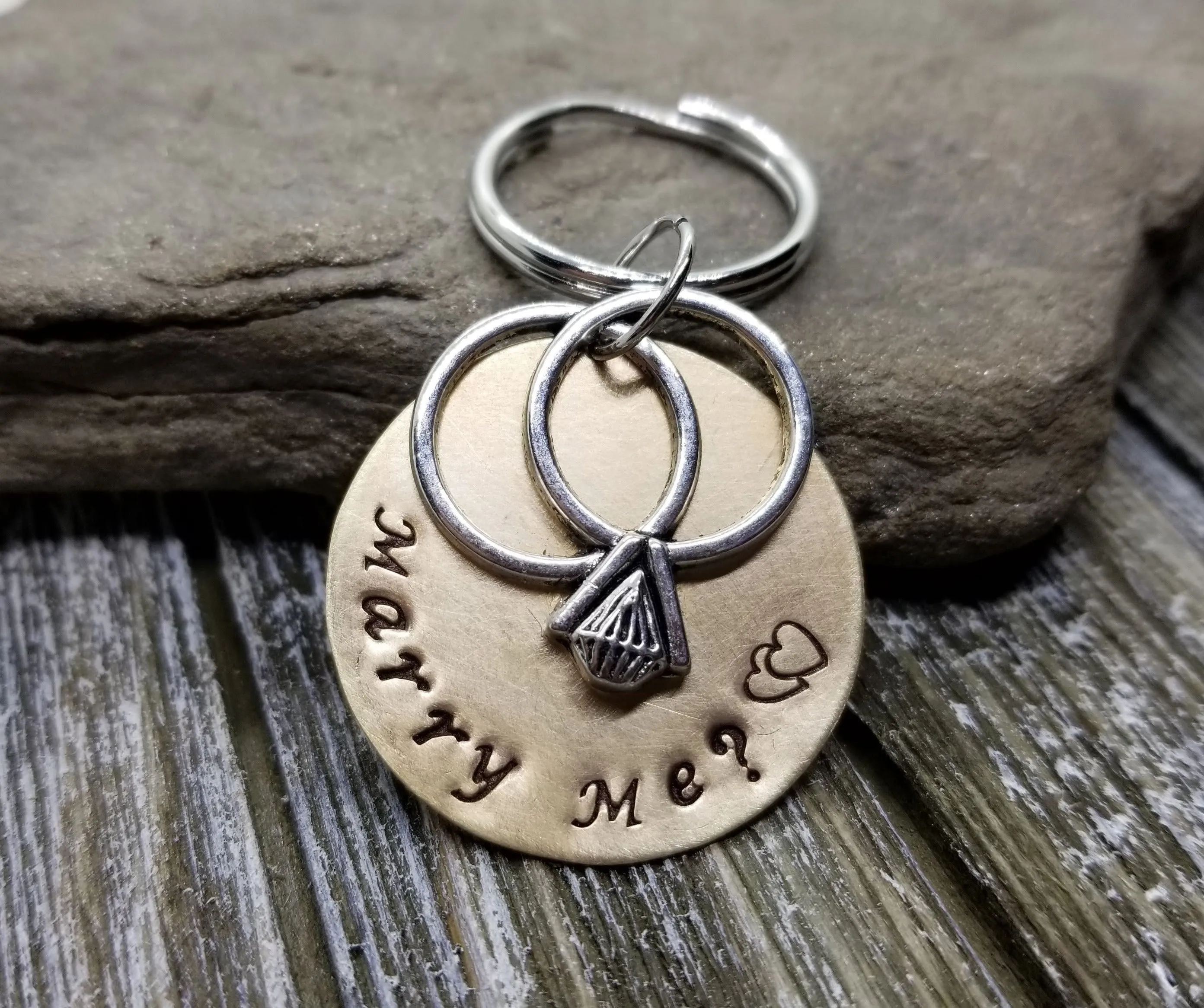 Handmade Hand Stamped Marry Me Marriage Proposal Key Chain