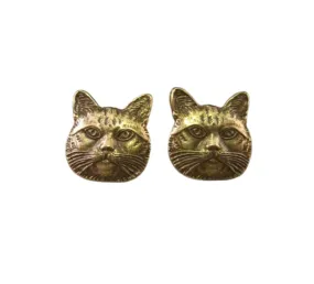 Handmade Oxidized Brass Cat Head Post Earrings