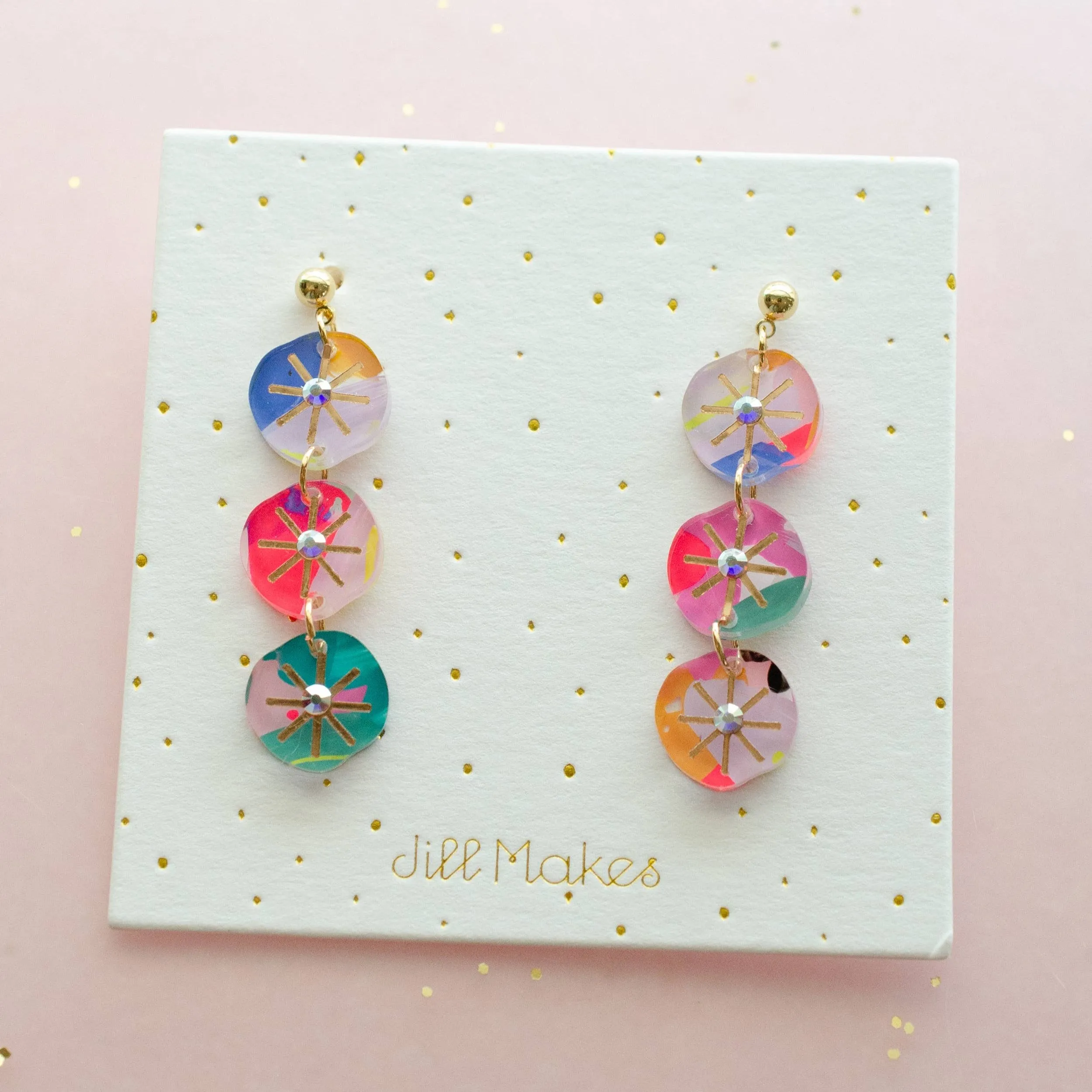 Handpainted Colorful Abstract Dangle Earrings by Jill Makes