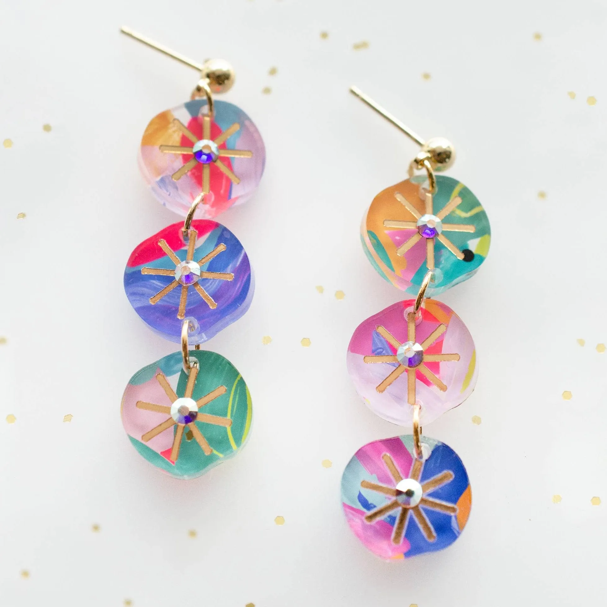 Handpainted Colorful Abstract Dangle Earrings by Jill Makes