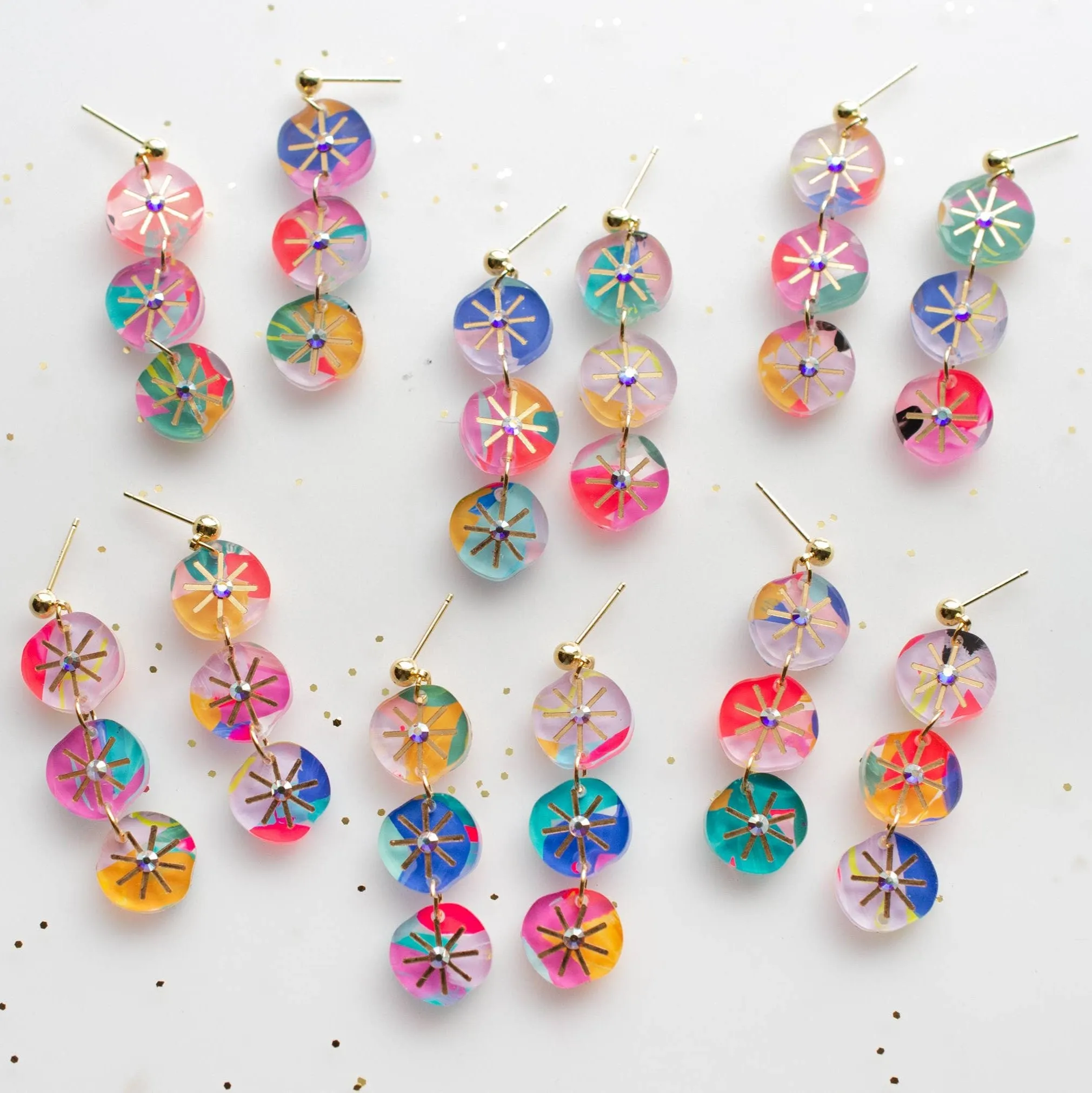 Handpainted Colorful Abstract Dangle Earrings by Jill Makes