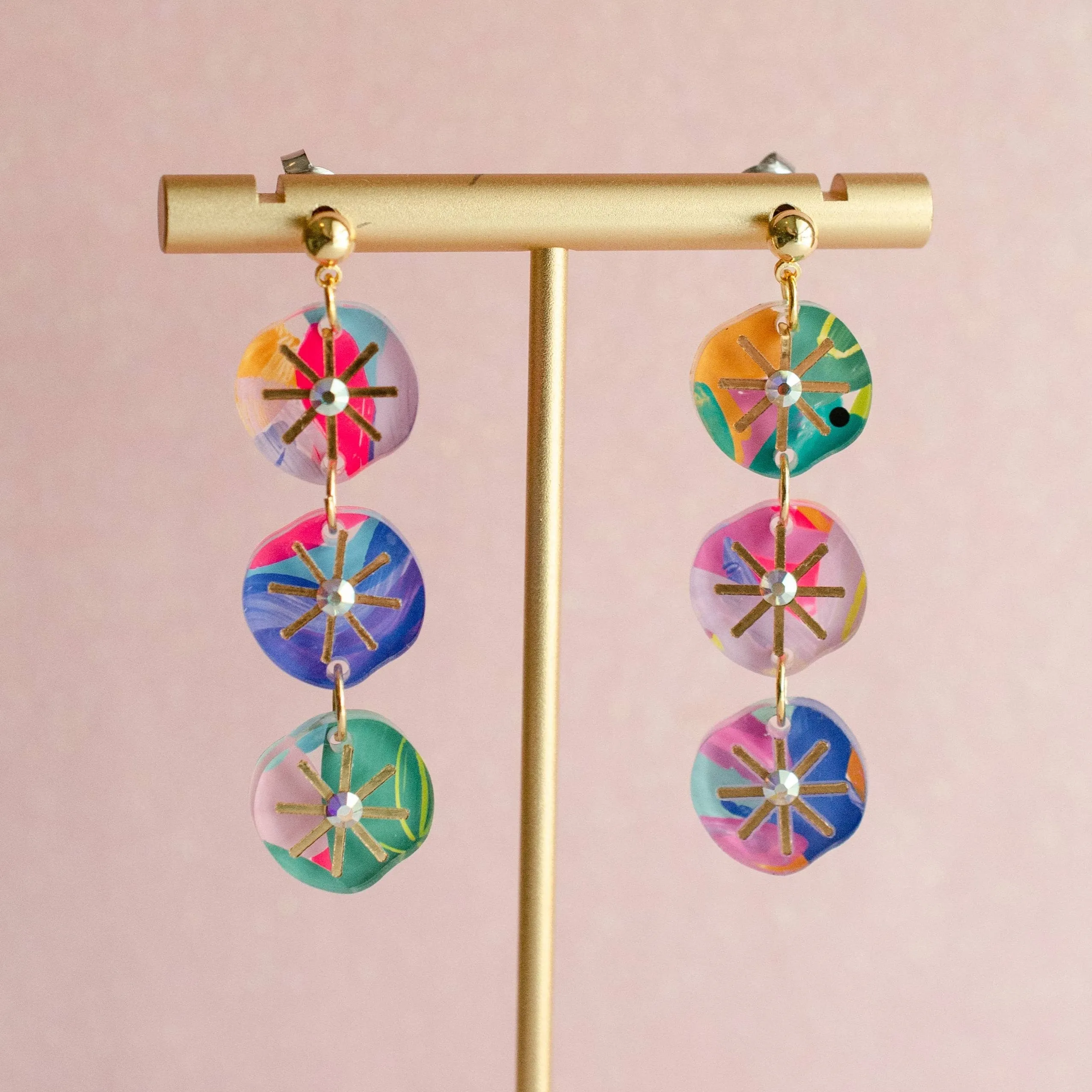 Handpainted Colorful Abstract Dangle Earrings by Jill Makes