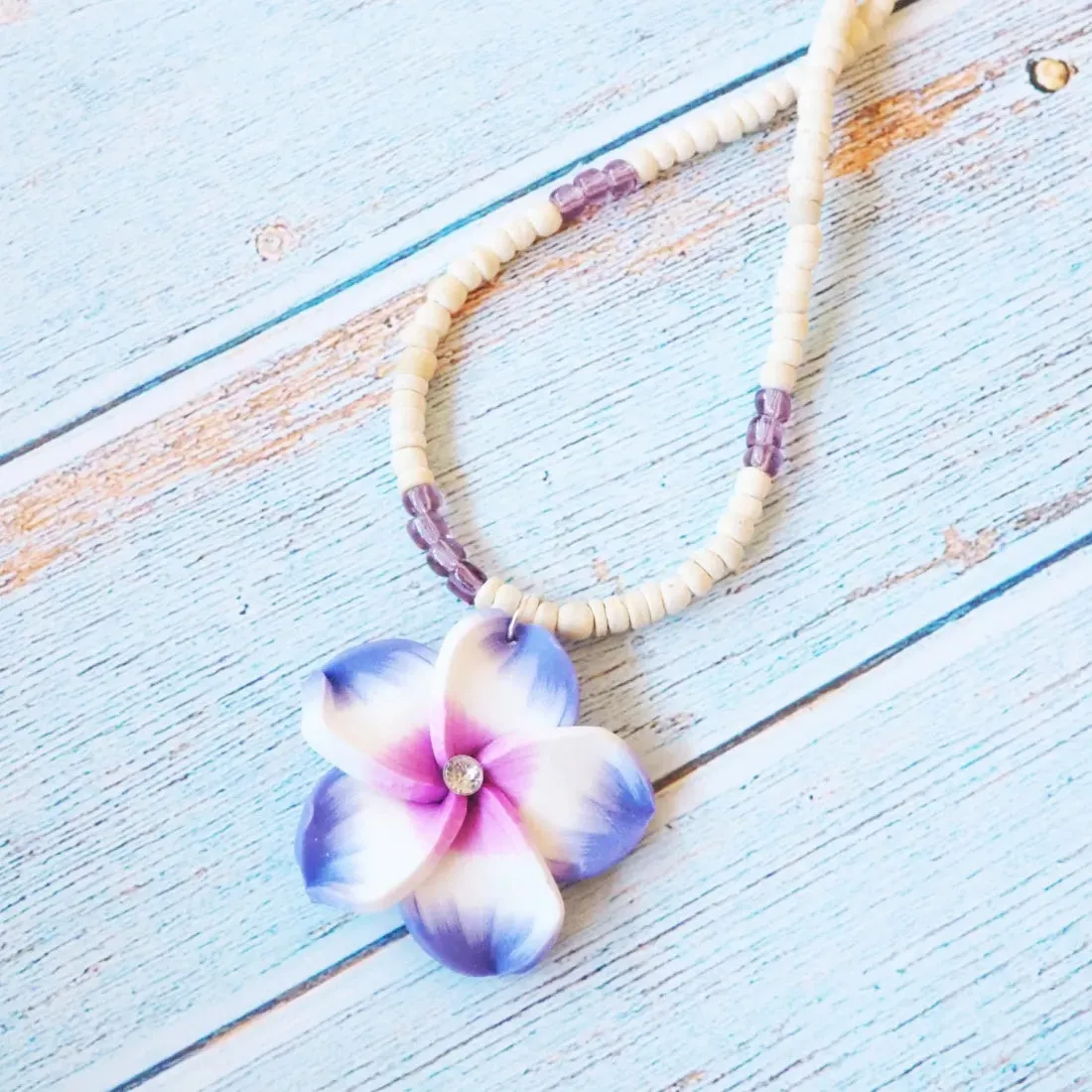 Jazzy Plumeria Purple Pendant Hawaiian Necklace