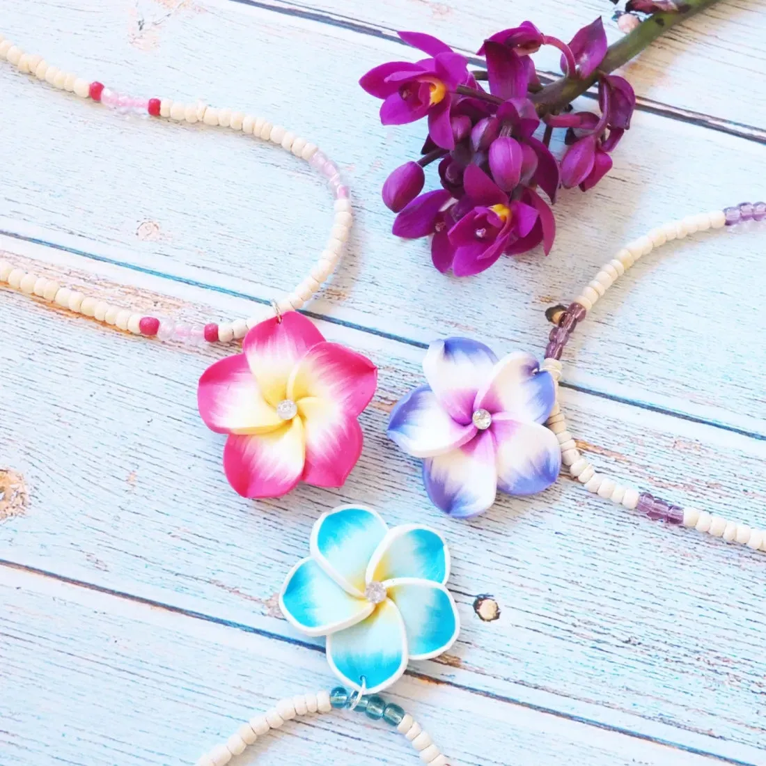 Jazzy Plumeria Purple Pendant Hawaiian Necklace