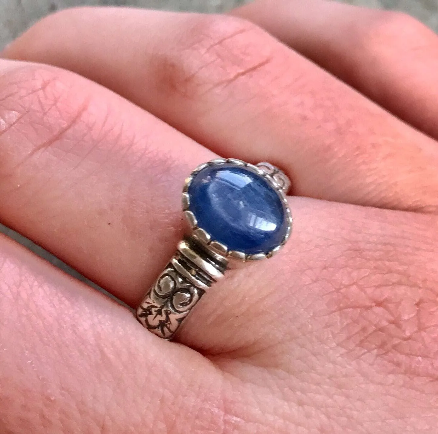 Kyanite Silver Ring - Boho Solitaire Ring - Kyanite Tribal Band