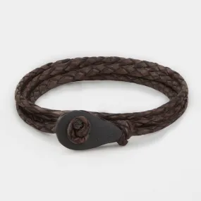 MERCA Braided Leather Bracelets Thimble Charm Wrap Wristbands for Men Women Dark Brown Four Wraps Matte Black