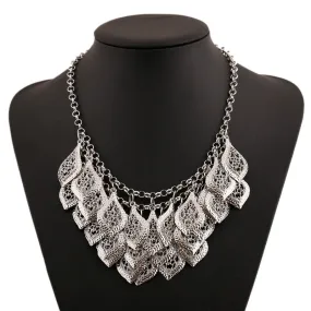 N2448 - Multi-Layered Hollow Leaf Carved Necklace