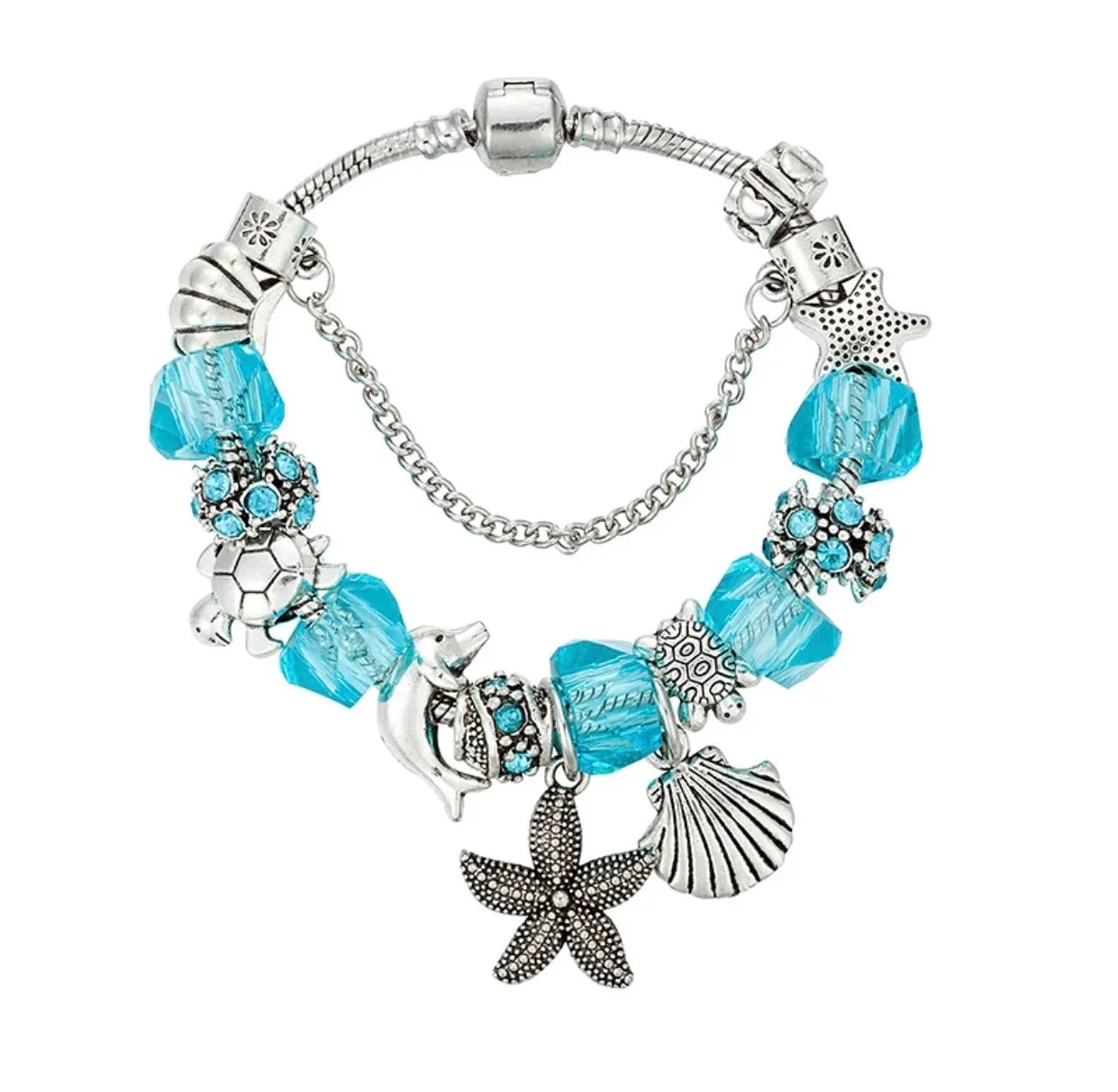 Nautical European style charm bracelets in blue or peach