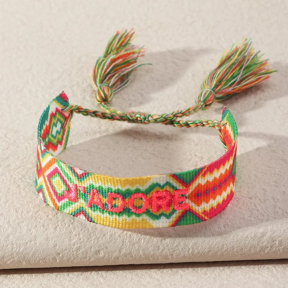 Nepal Ethnic Luxury Fabric Bracelet Embroidery Letter Hand-woven Tassels Wrap Bracelets for Women Men Friendship Gift