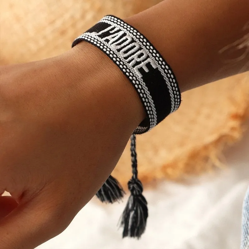 Nepal Ethnic Luxury Fabric Bracelet Embroidery Letter Hand-woven Tassels Wrap Bracelets for Women Men Friendship Gift