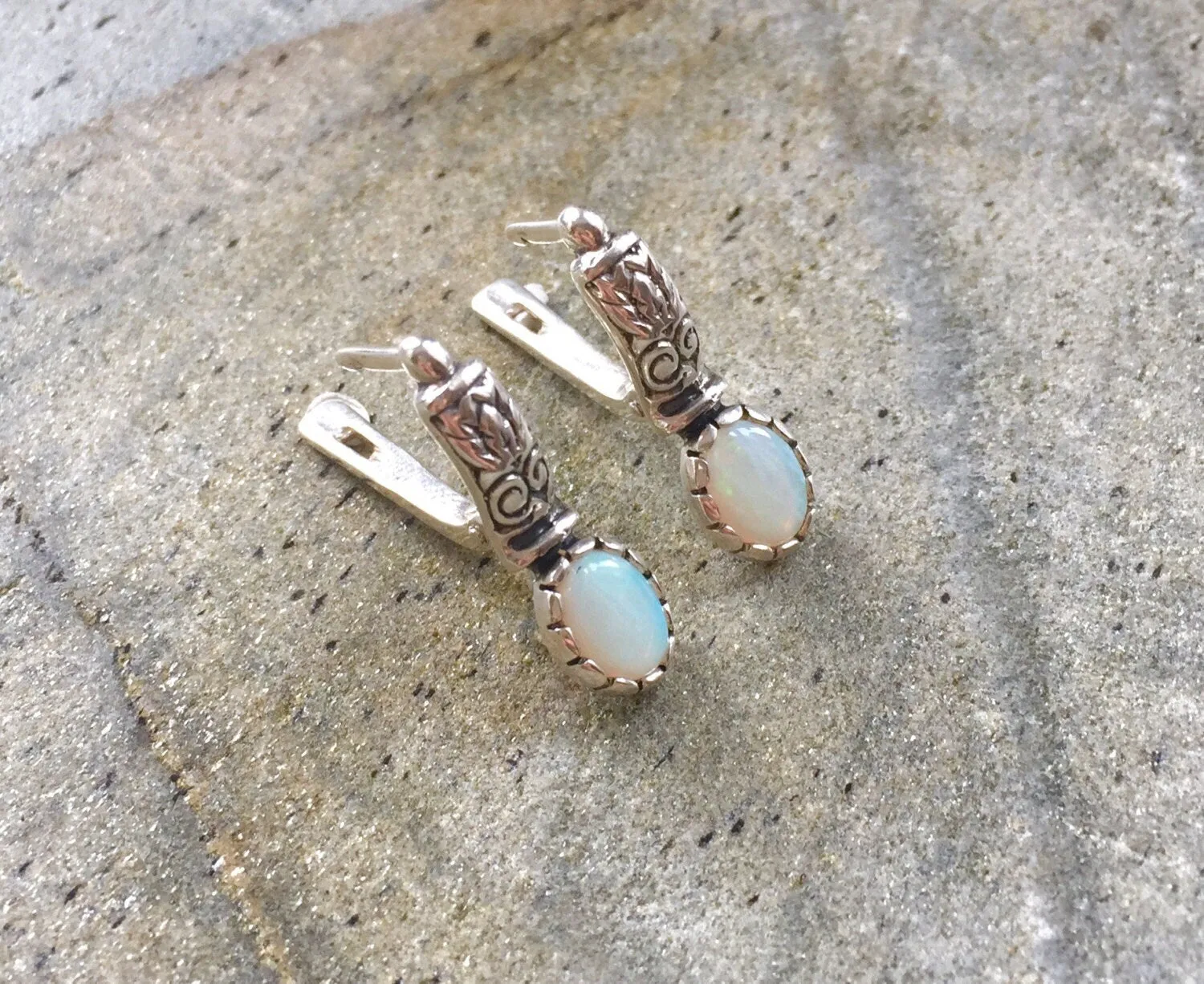 Opal Boho Earrings - Fire Opal Earrings  - Opal Long Studs