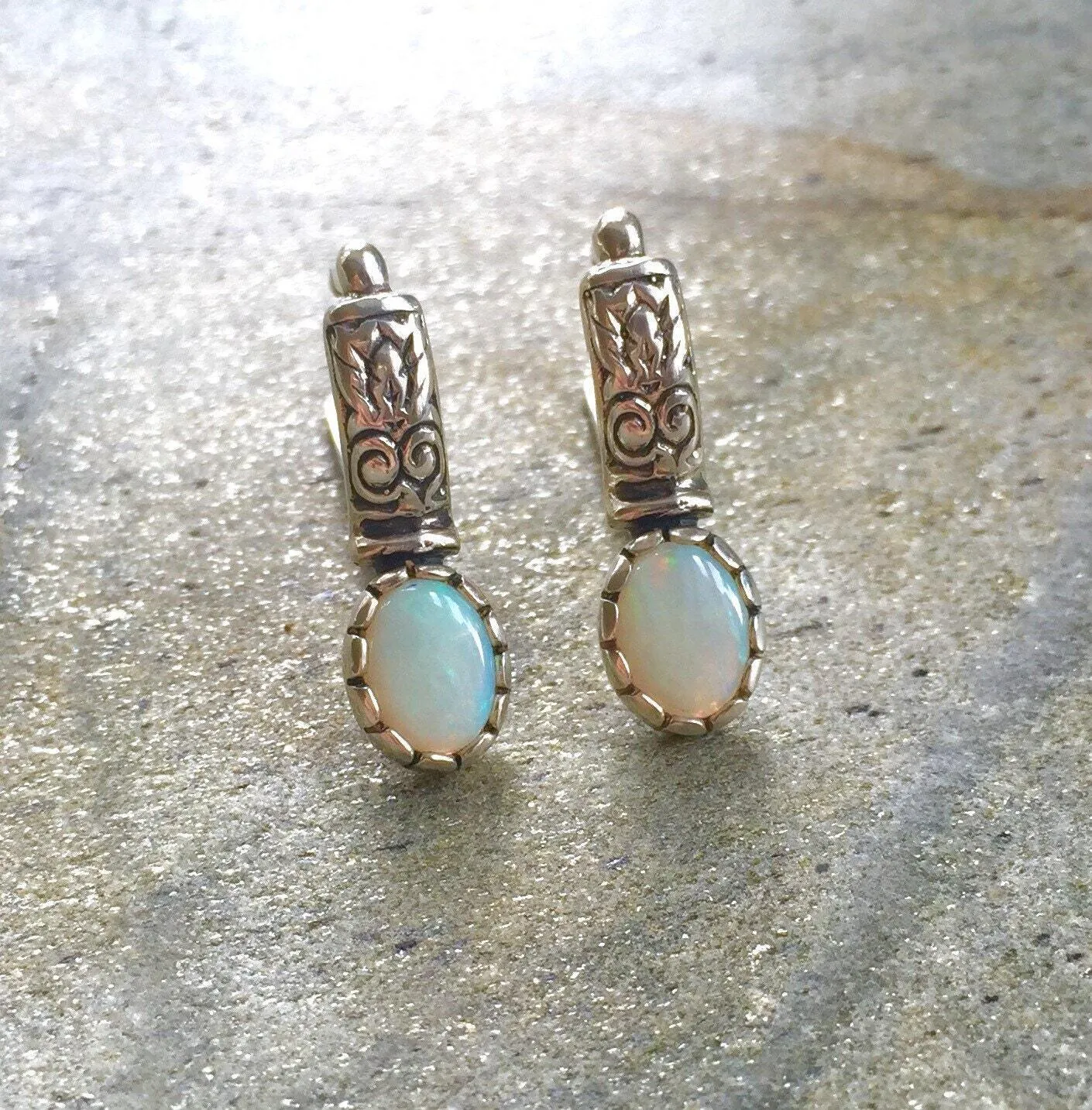 Opal Boho Earrings - Fire Opal Earrings  - Opal Long Studs