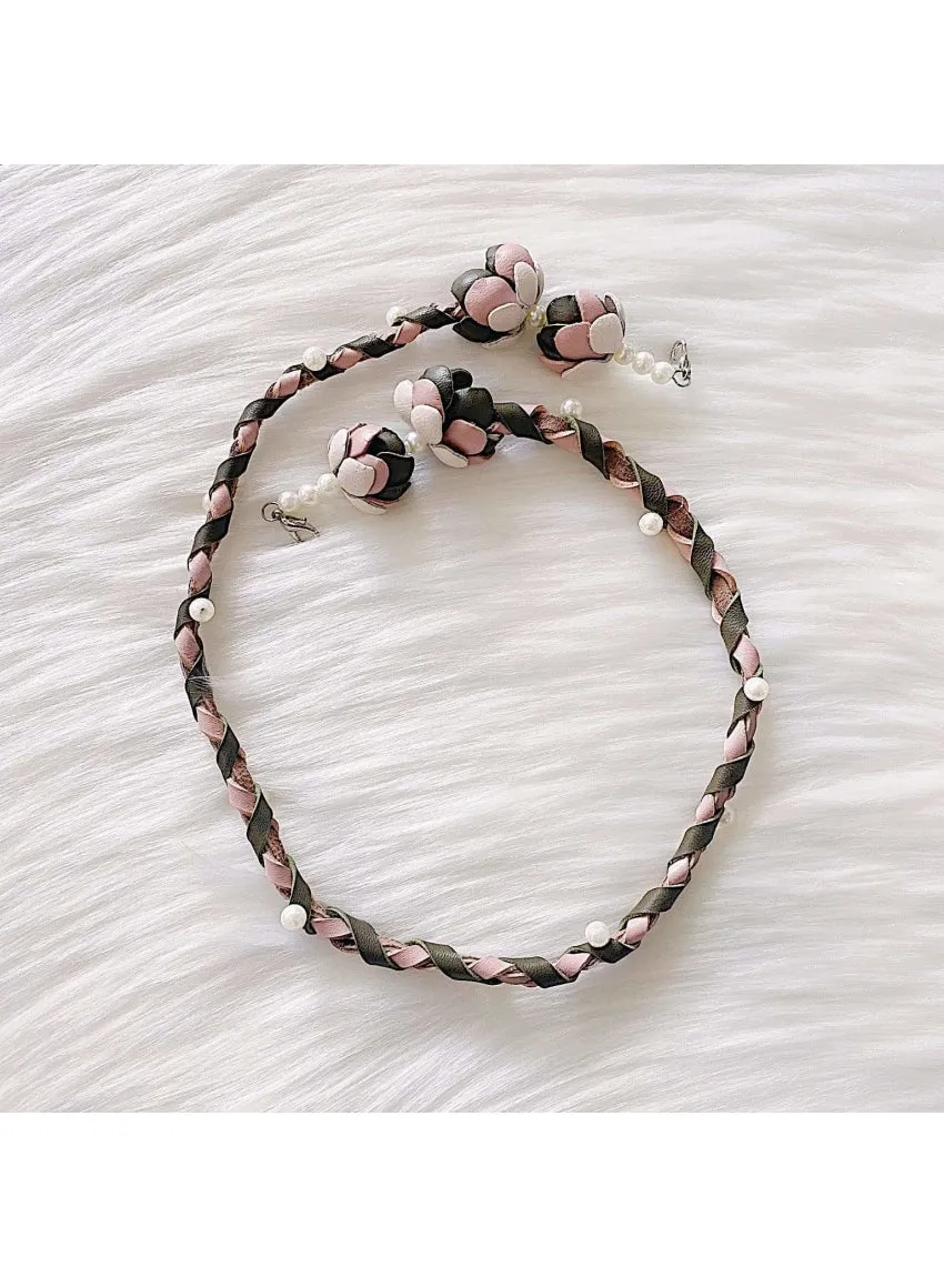 Peony Braided Leather Mask Leash in Pink