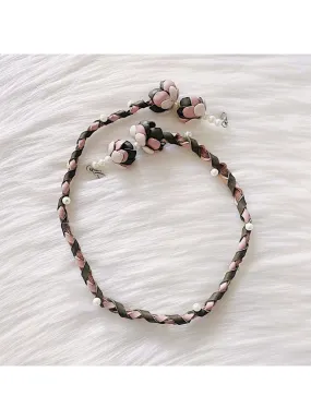 Peony Braided Leather Mask Leash in Pink