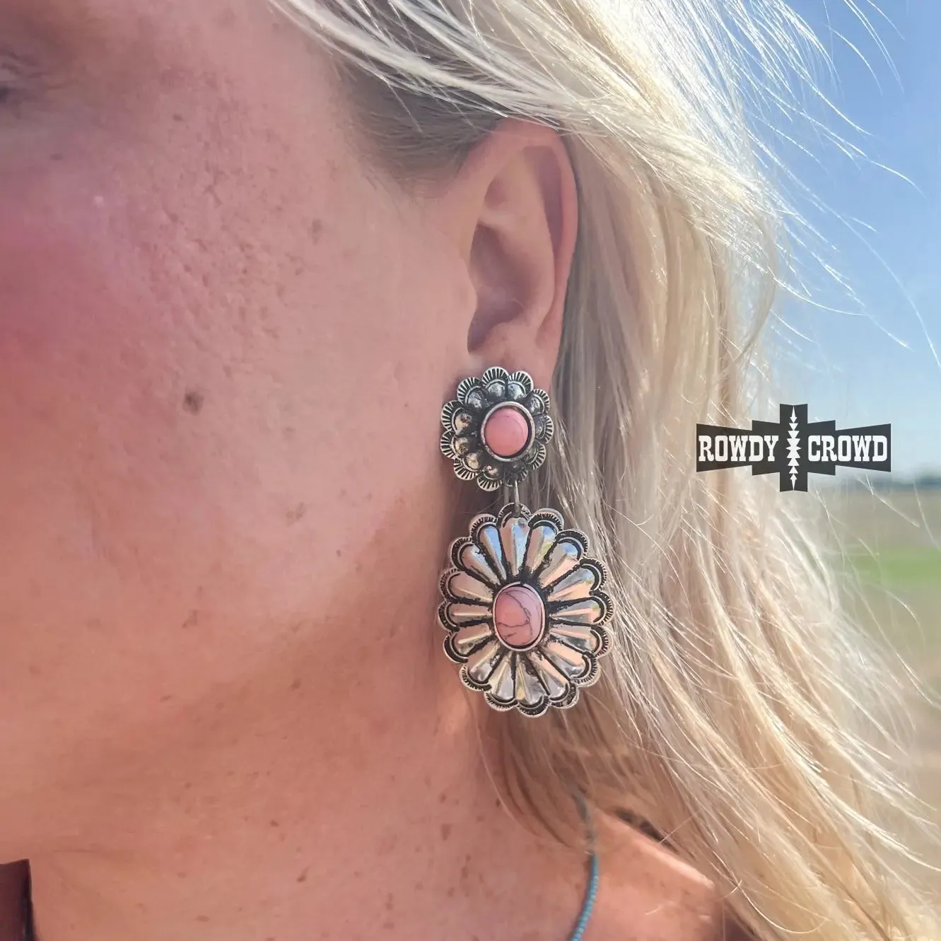 Pink Rose Concho Earrings