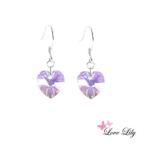 Purple Velvet Crystal Heart Earrings by Astral Moon