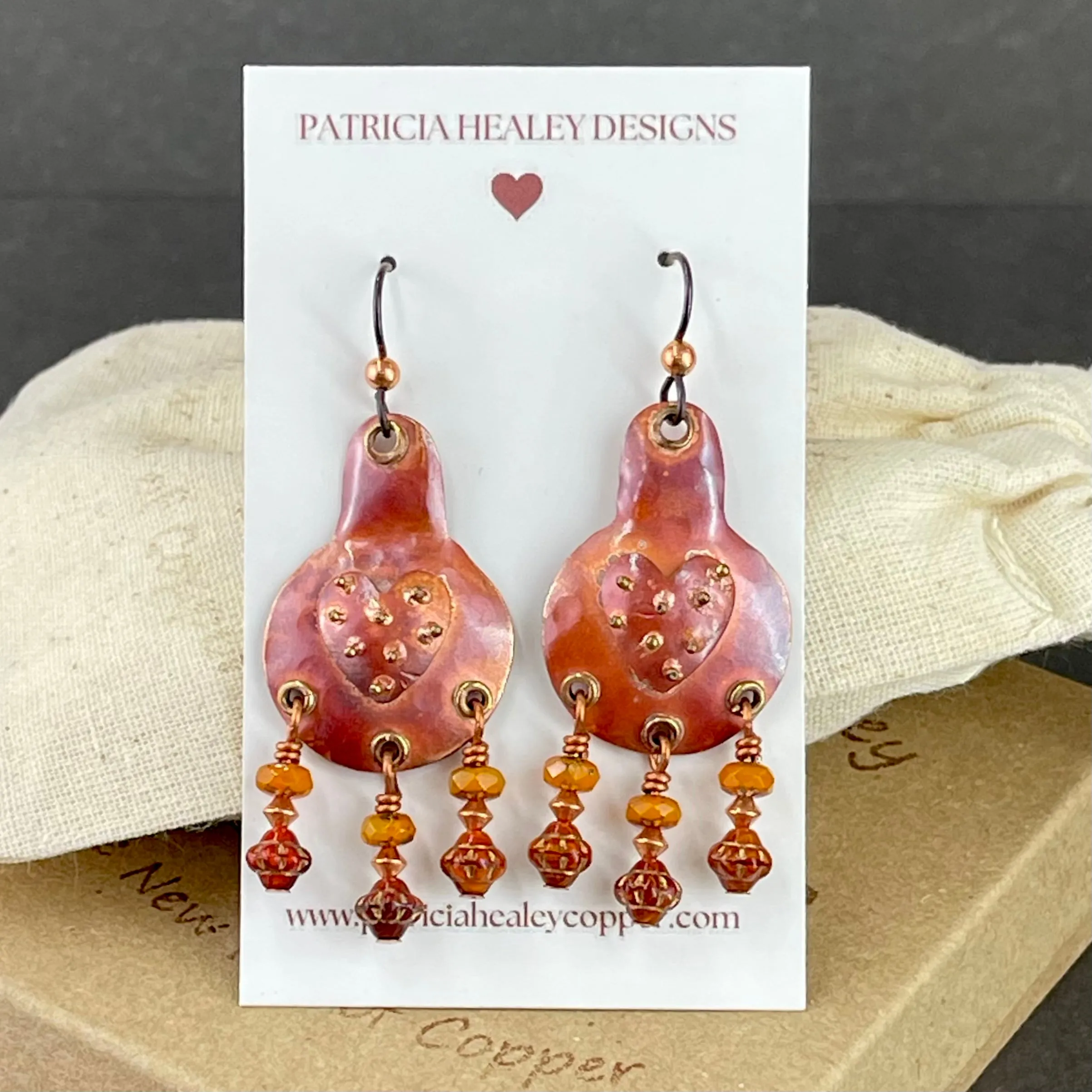 Rustic Bohemian Copper Heart Earrings"