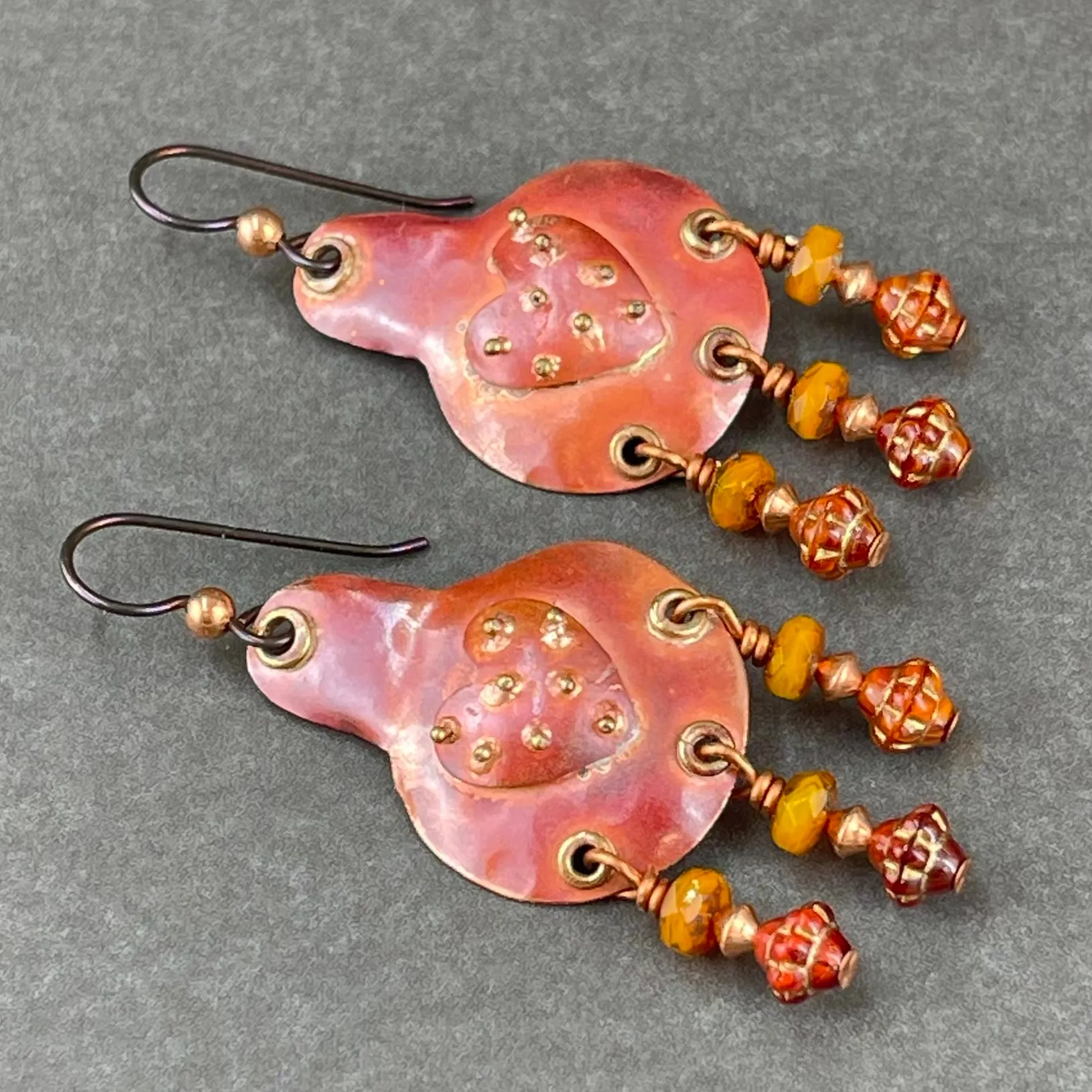 Rustic Bohemian Copper Heart Earrings"