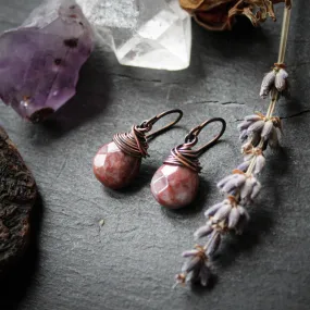 Rustic Mauve Agate Drop Earrings. Hypoallergenic.