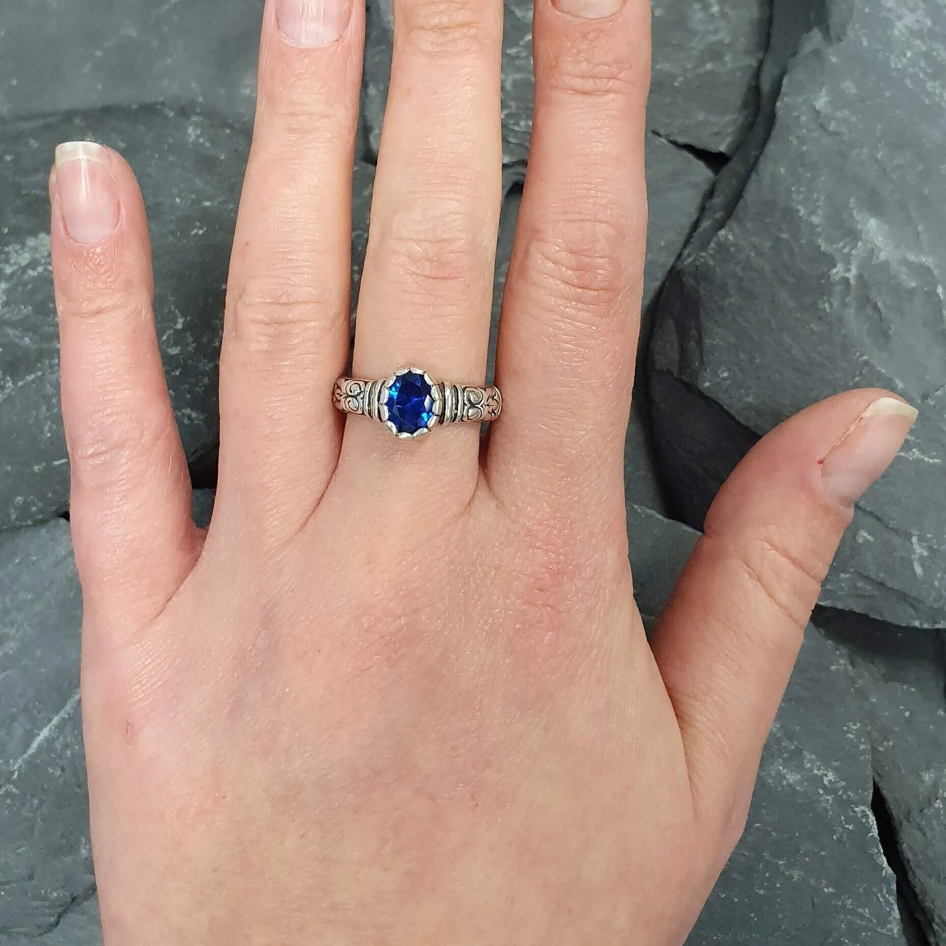 Sapphire Boho Ring - Blue Oval Ring - Solitaire Sapphire Ring